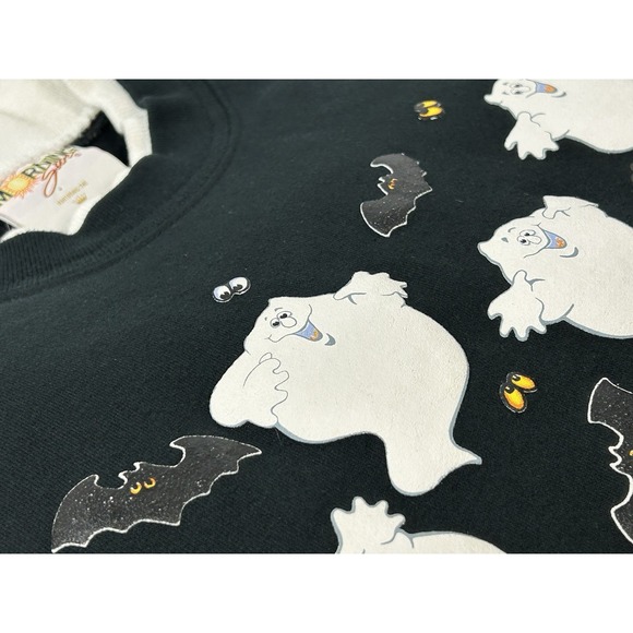 Hallmark Vintage Halloween Sweatshirt Ghosts Bats Black Size Large Made USA - Picture 4 of 13